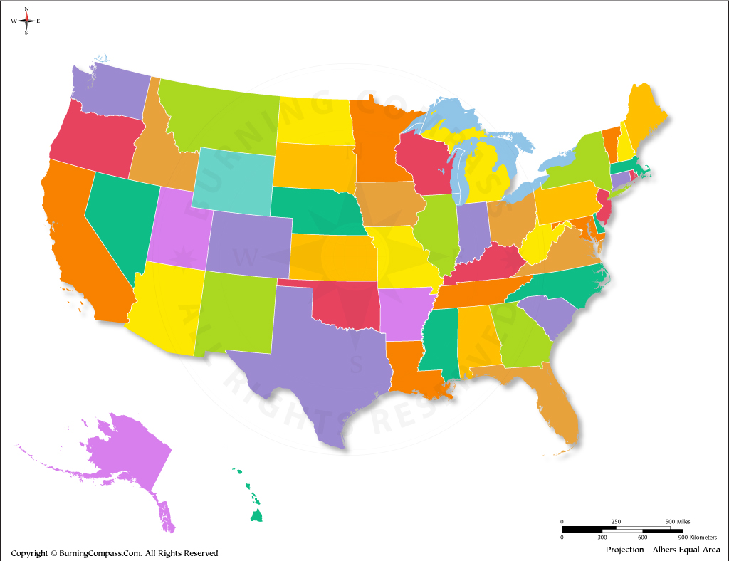 Us Map Without Names Color Map Of The United States