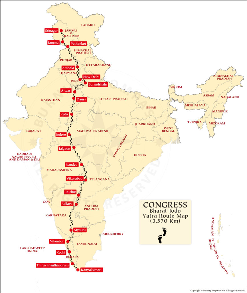 Bharat Jodo Yatra Map, Bharat Jodo Yatra Route Map - BurningCompass Blog