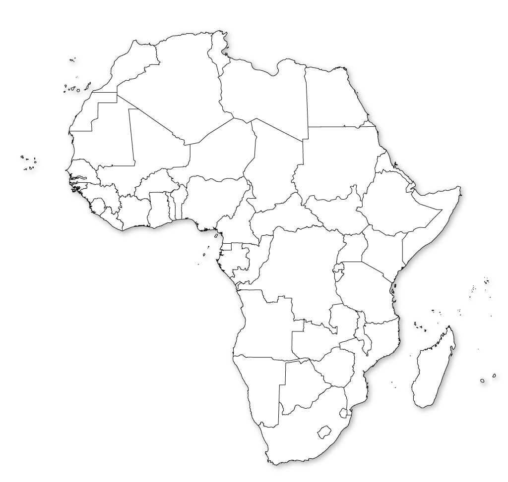 black and white political map of africa