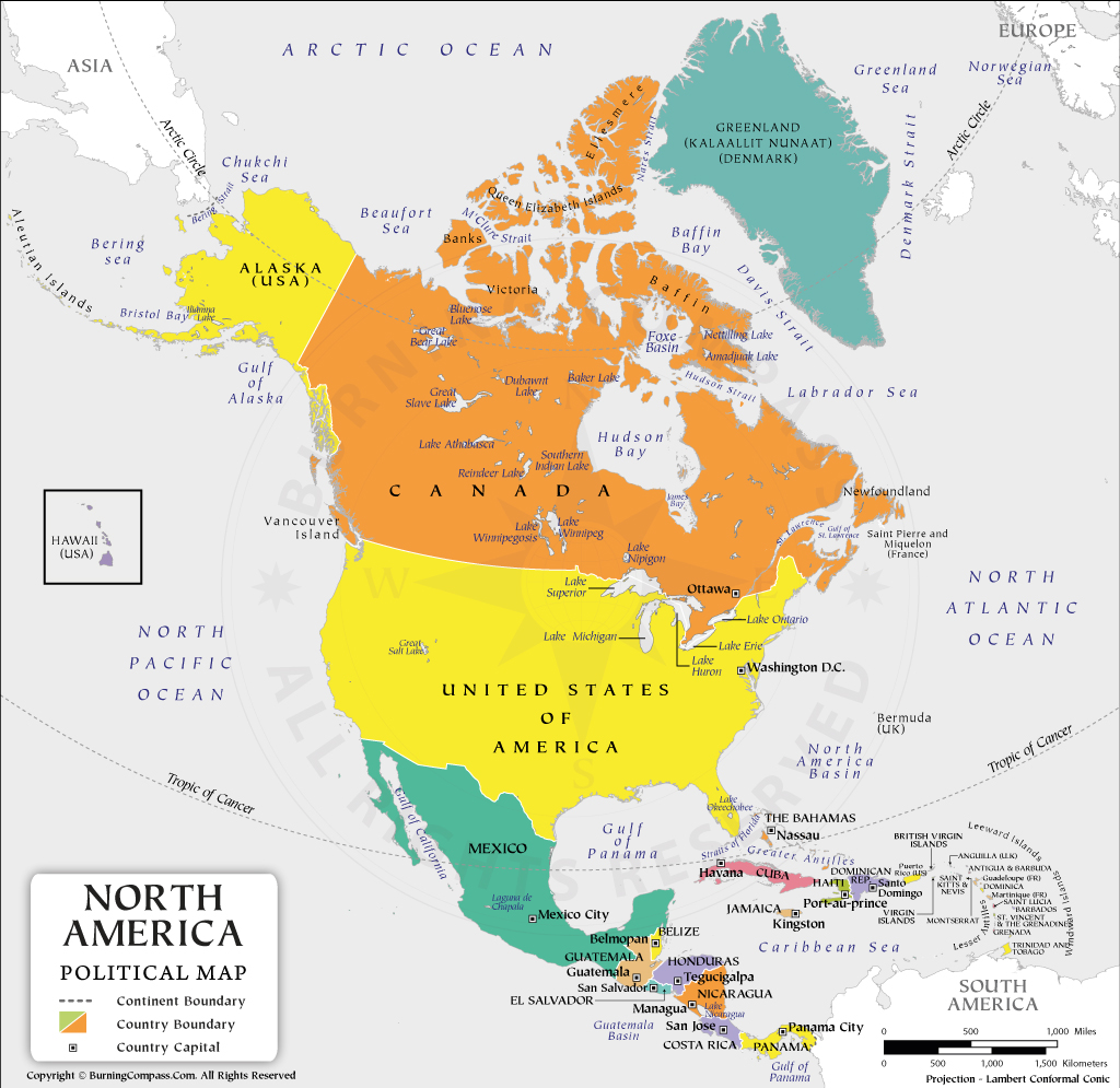 north america political map with capitals