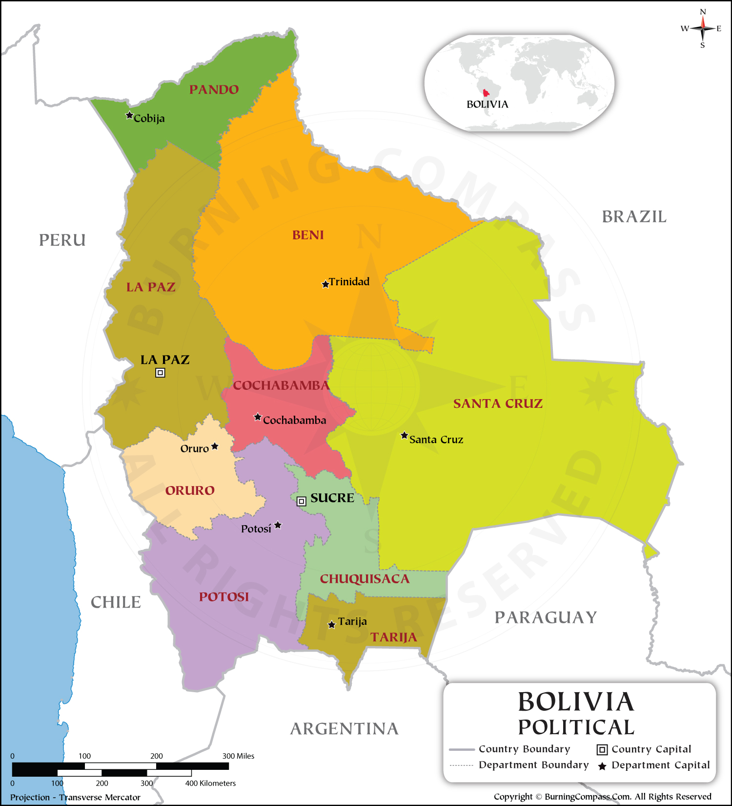 Bolivia Department Map HD