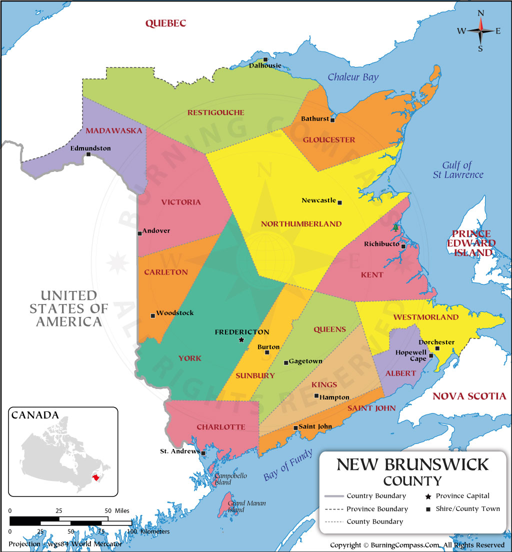 New Brunswick Counties Map