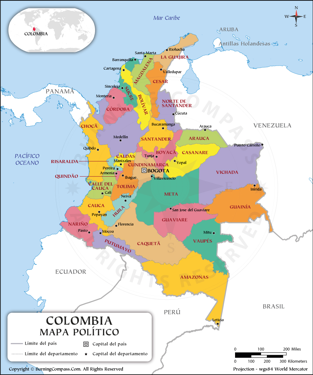 Arriba 100+ Foto Mapa Politico De Colombia Con Sus Departamentos Y