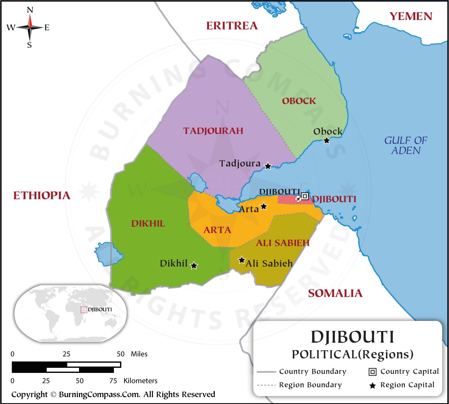 Djibouti Region Map HD