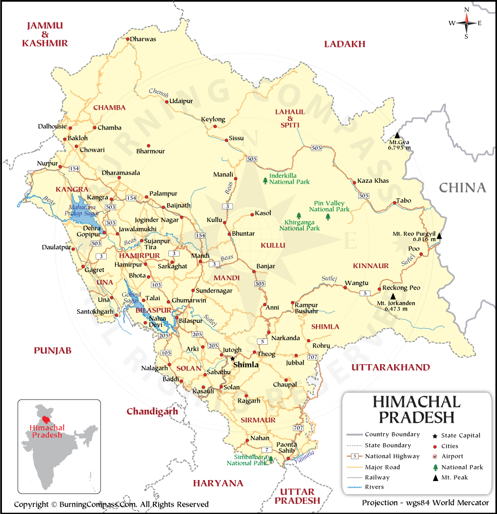 Map Of Himachal Pradesh 2019 Himachal Pradesh Map, Himachal Map, Hp Map