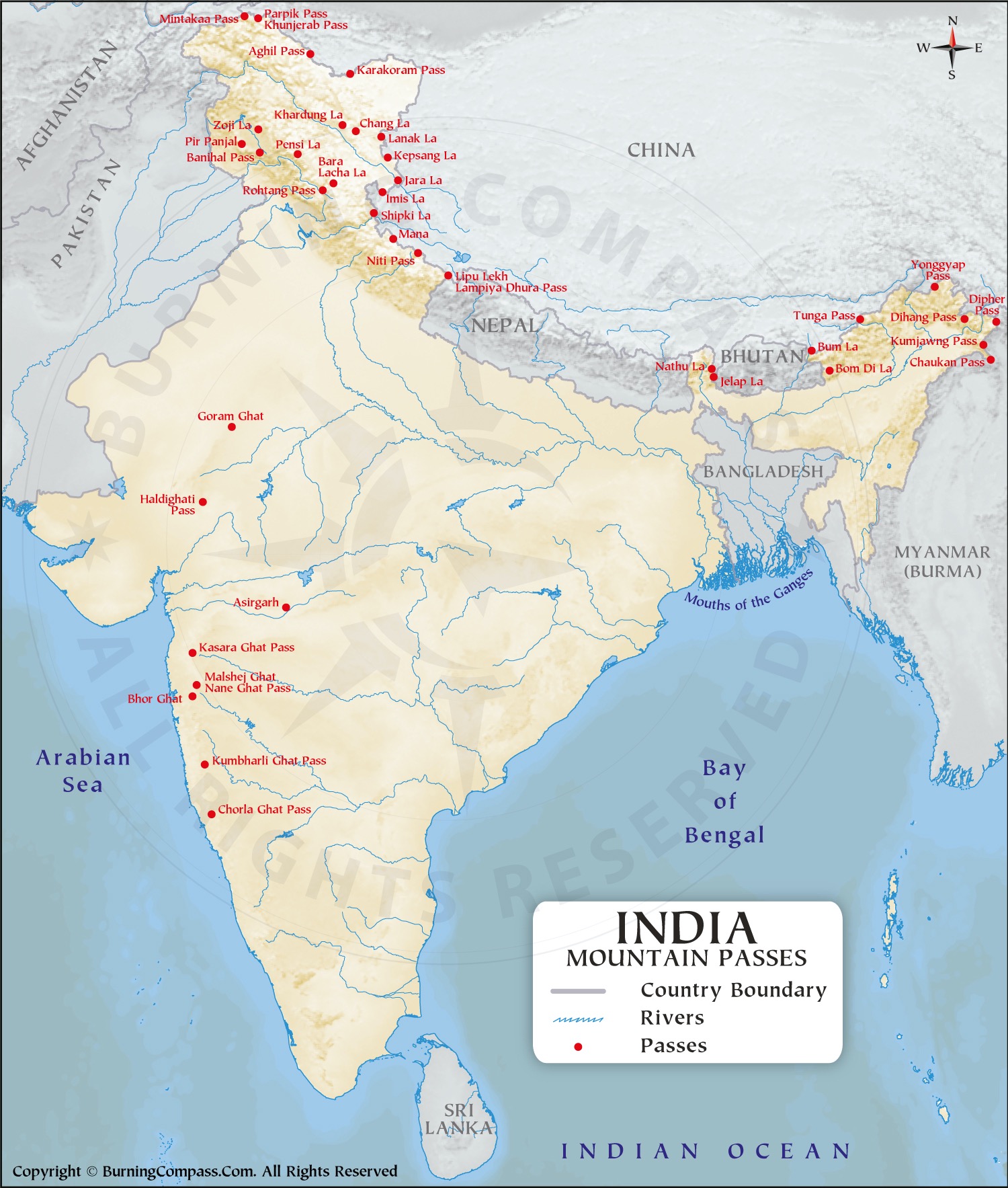 India Mountain Passes Map HD