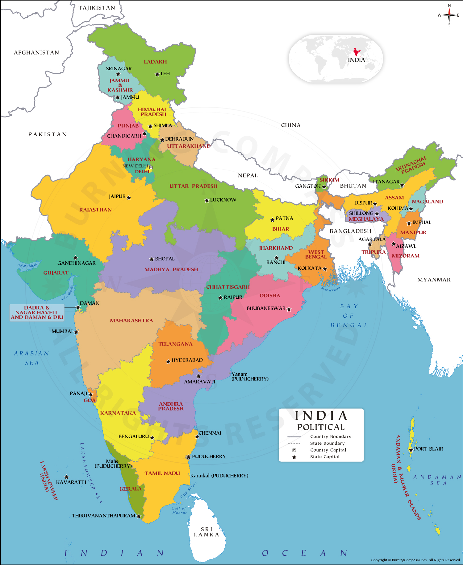 india political map outline with neighbouring countries