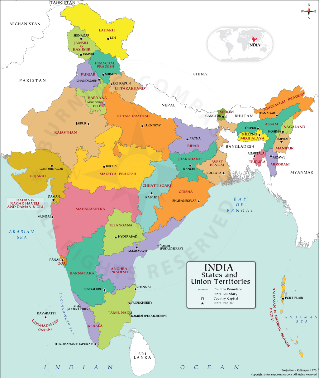 India State Map, India State and Union Territories Map