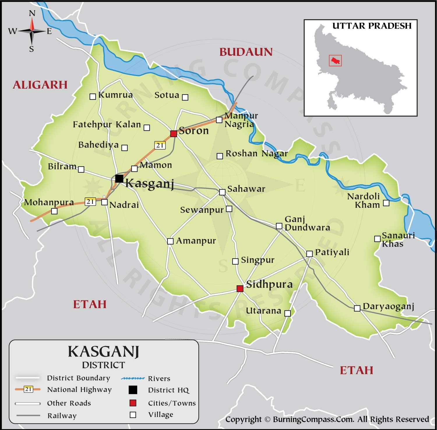 Kasganj District Map HD