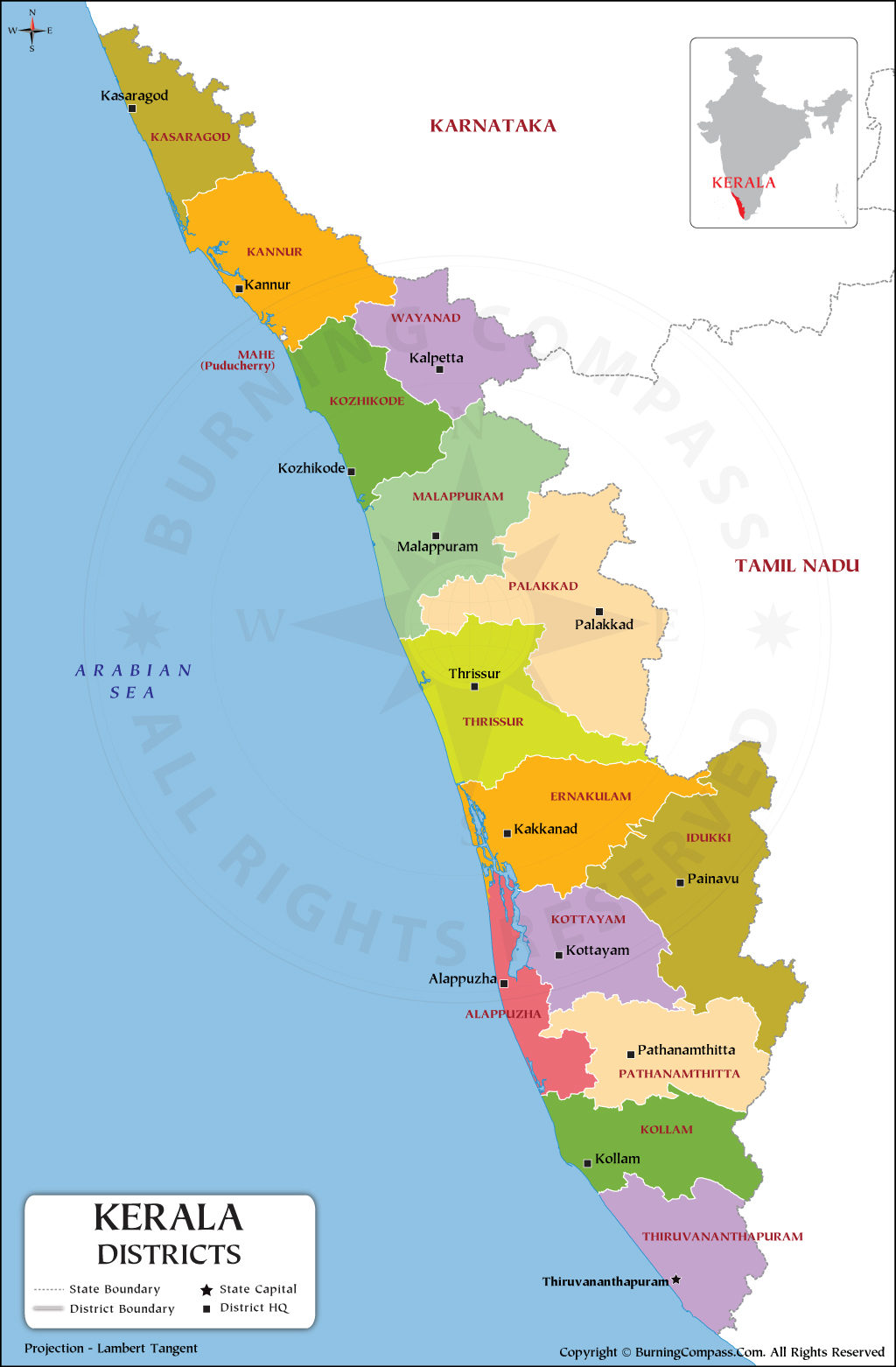 South Kerala Districts Map Kerala District Map, Kerala Political Map