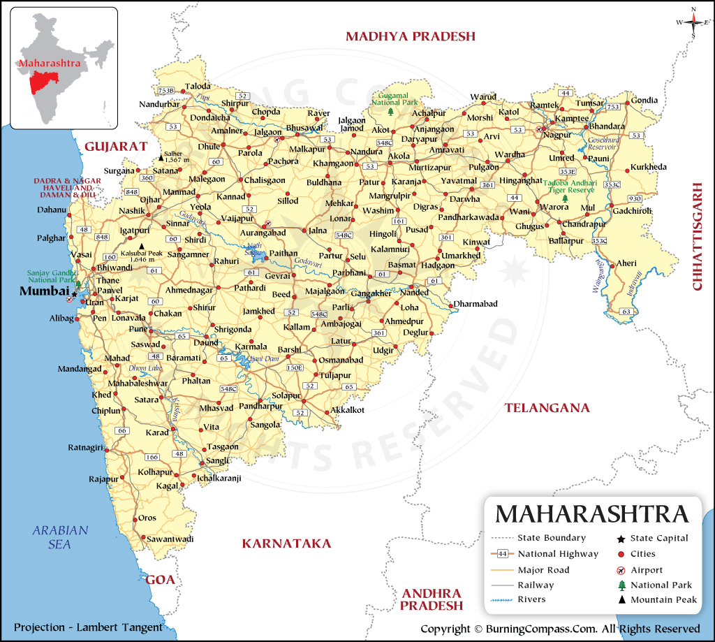 maharashtra state major tourist places map