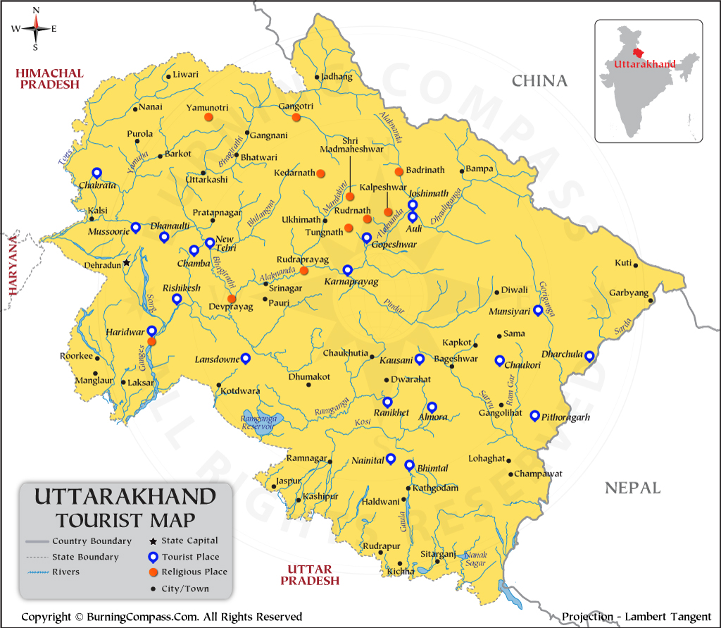 Uttarakhand Tourist Map 