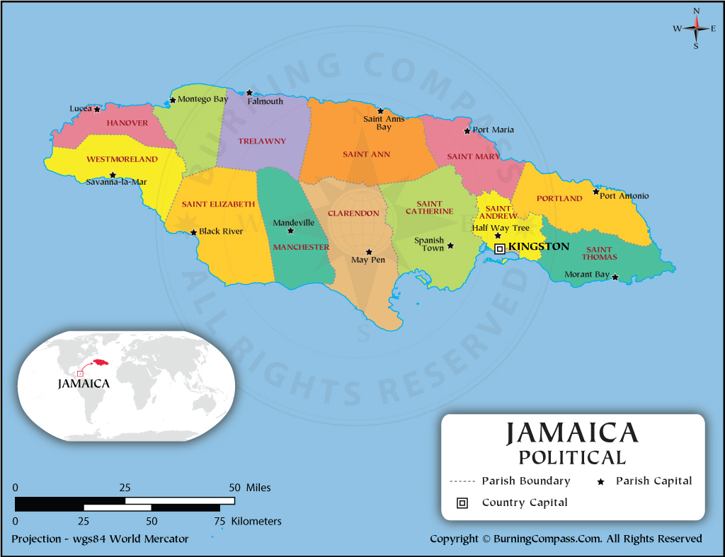 Jamaican Map With Parishes