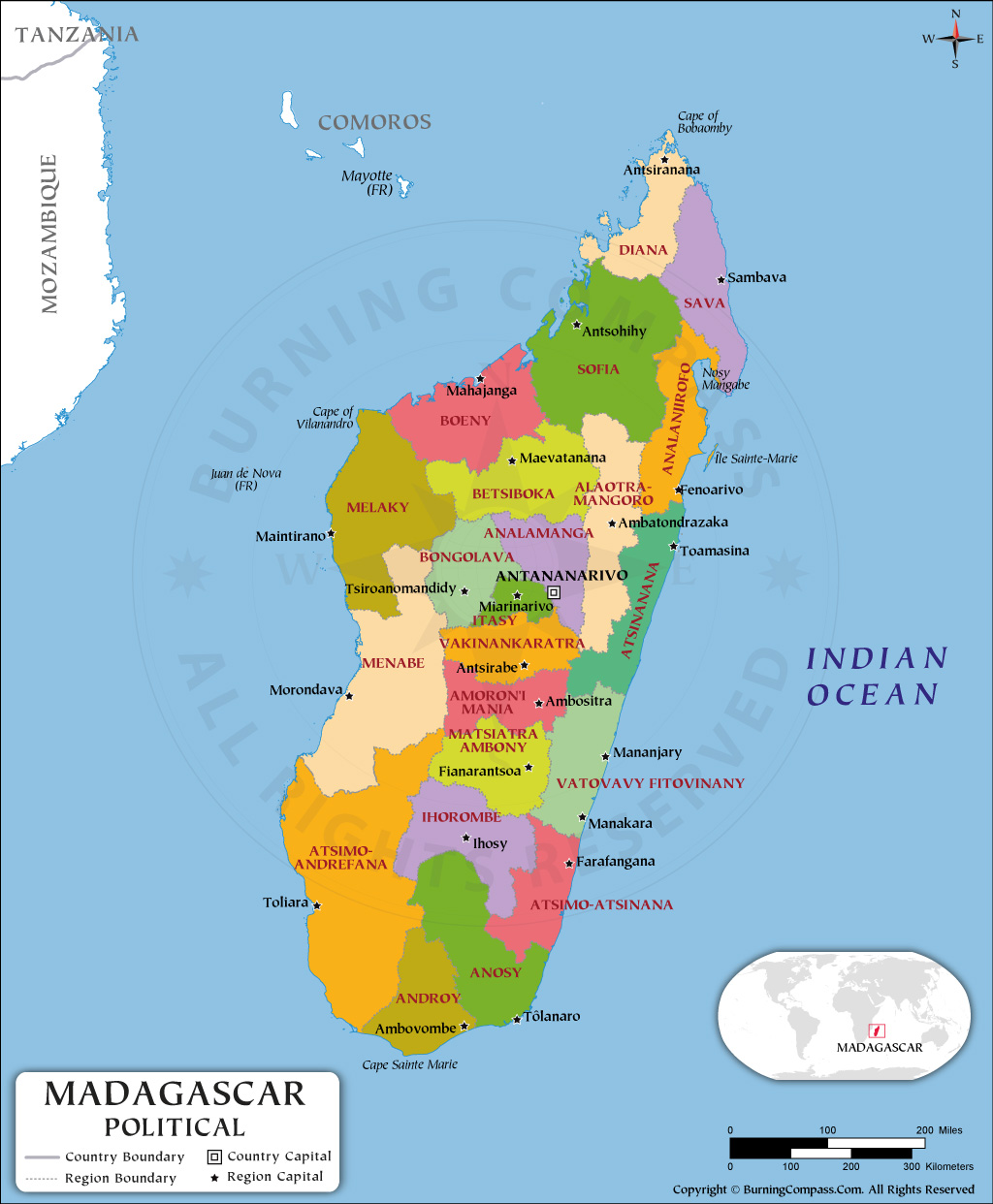 Madagascar Political Map, Political Map of Madagascar