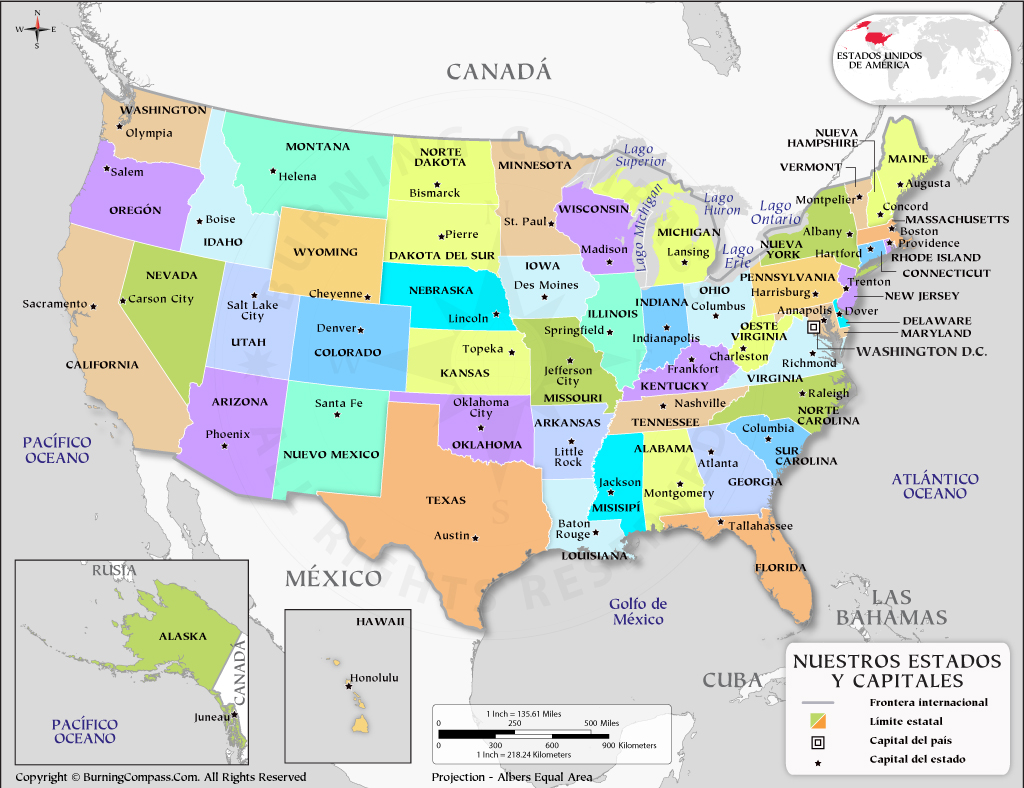 Mapa de Estados Unidos, Mapa de Estados Unidos de América
