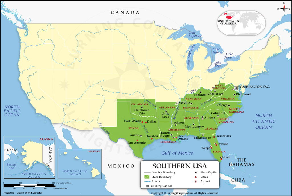 map-of-southern-states-usa-world-map