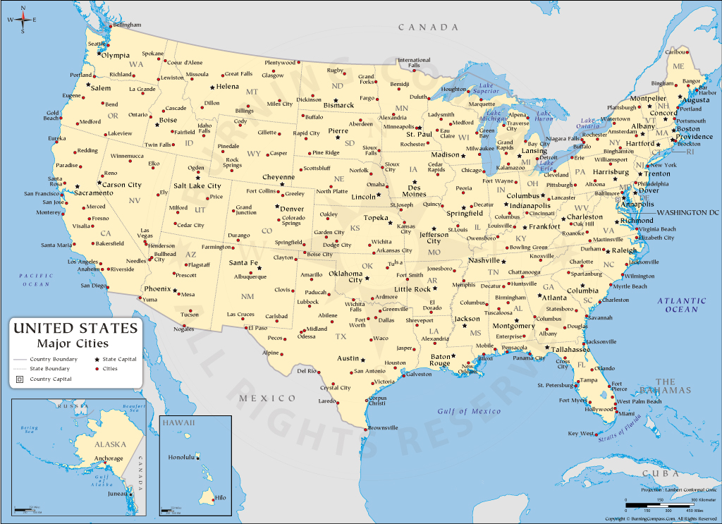 US Cities Map, US Major Cities Map, USA Map with States and Cities