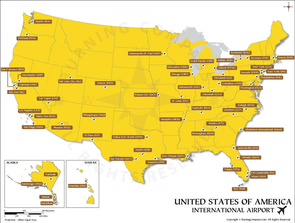 US International Airports Map, United States International Airports Map