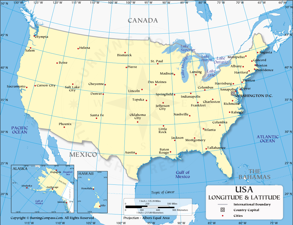 us latitude and longitude map with cities