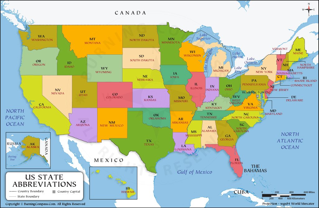 Usa Map With State Names And Abbreviations