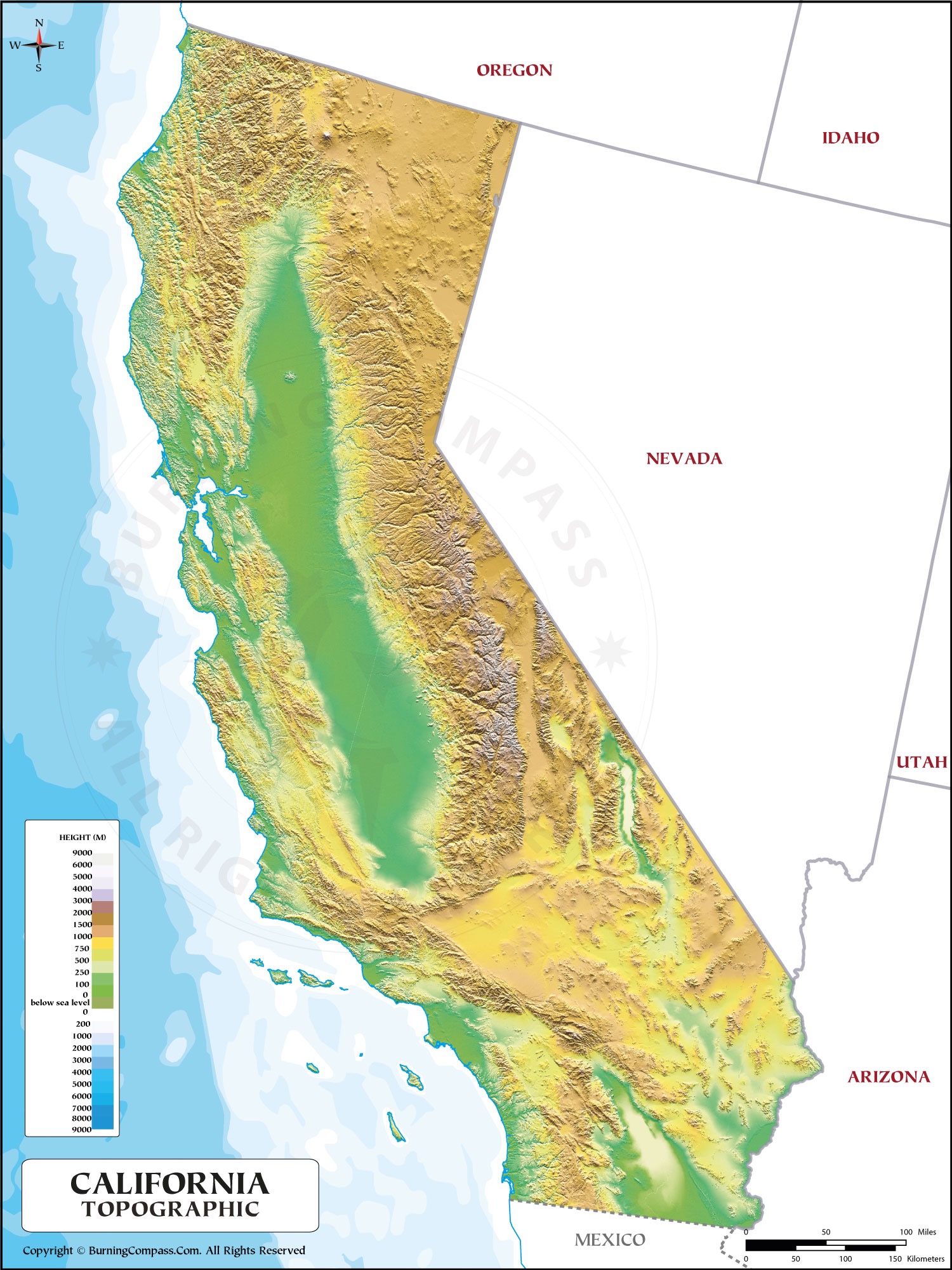 California Topographic Map HD