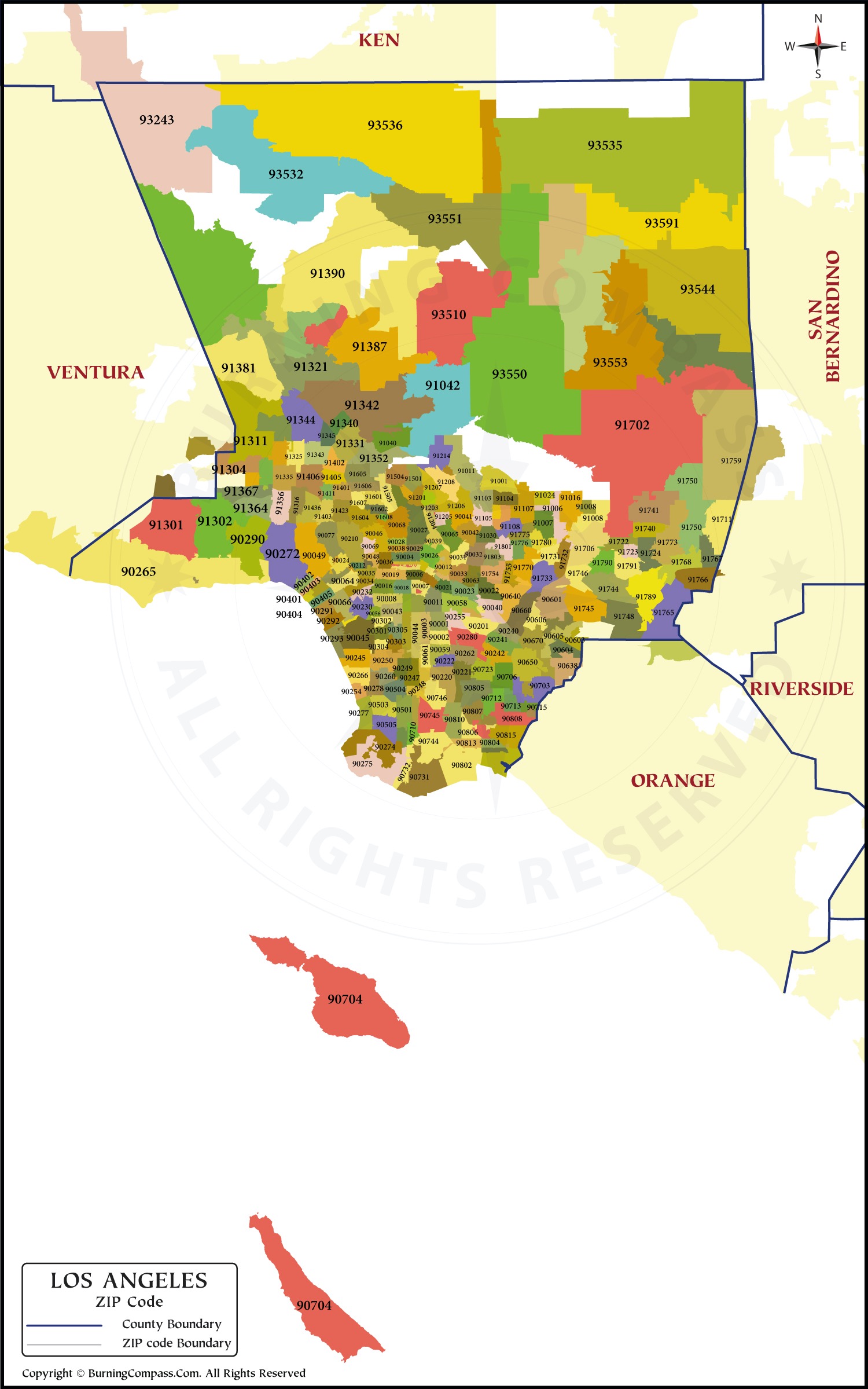 Los Angeles Zip Code Map HD