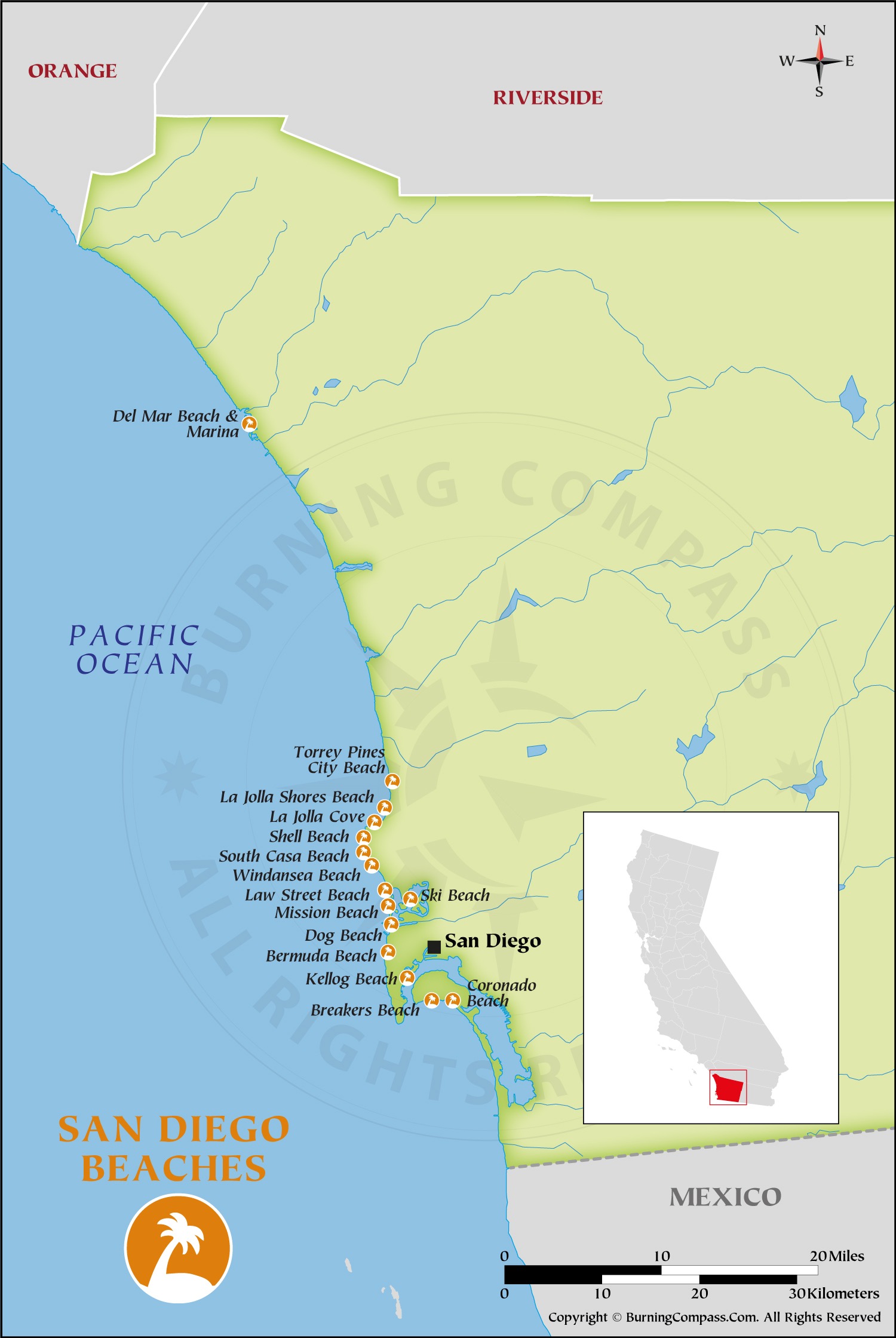 San Diego Beaches Map HD