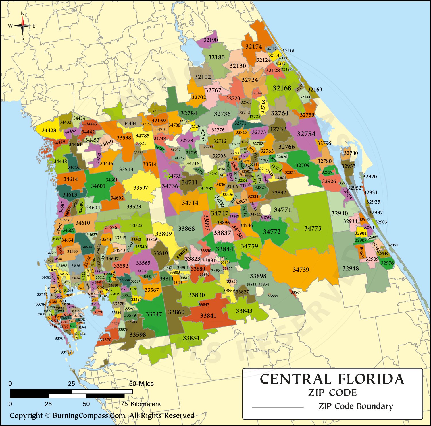 Central Florida Zip Code Map HD