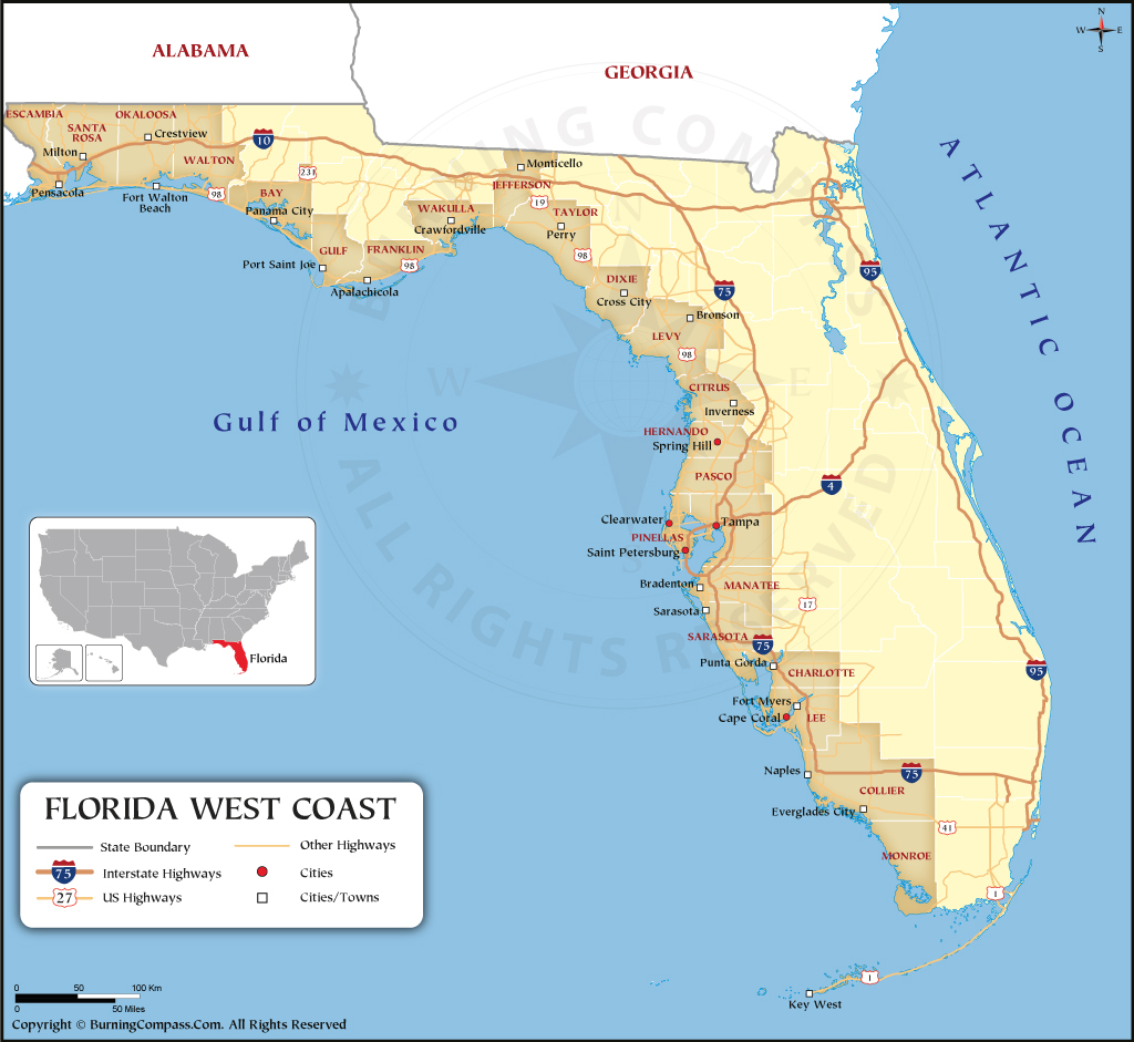 Map of Florida West Coast, Florida West Coast Map