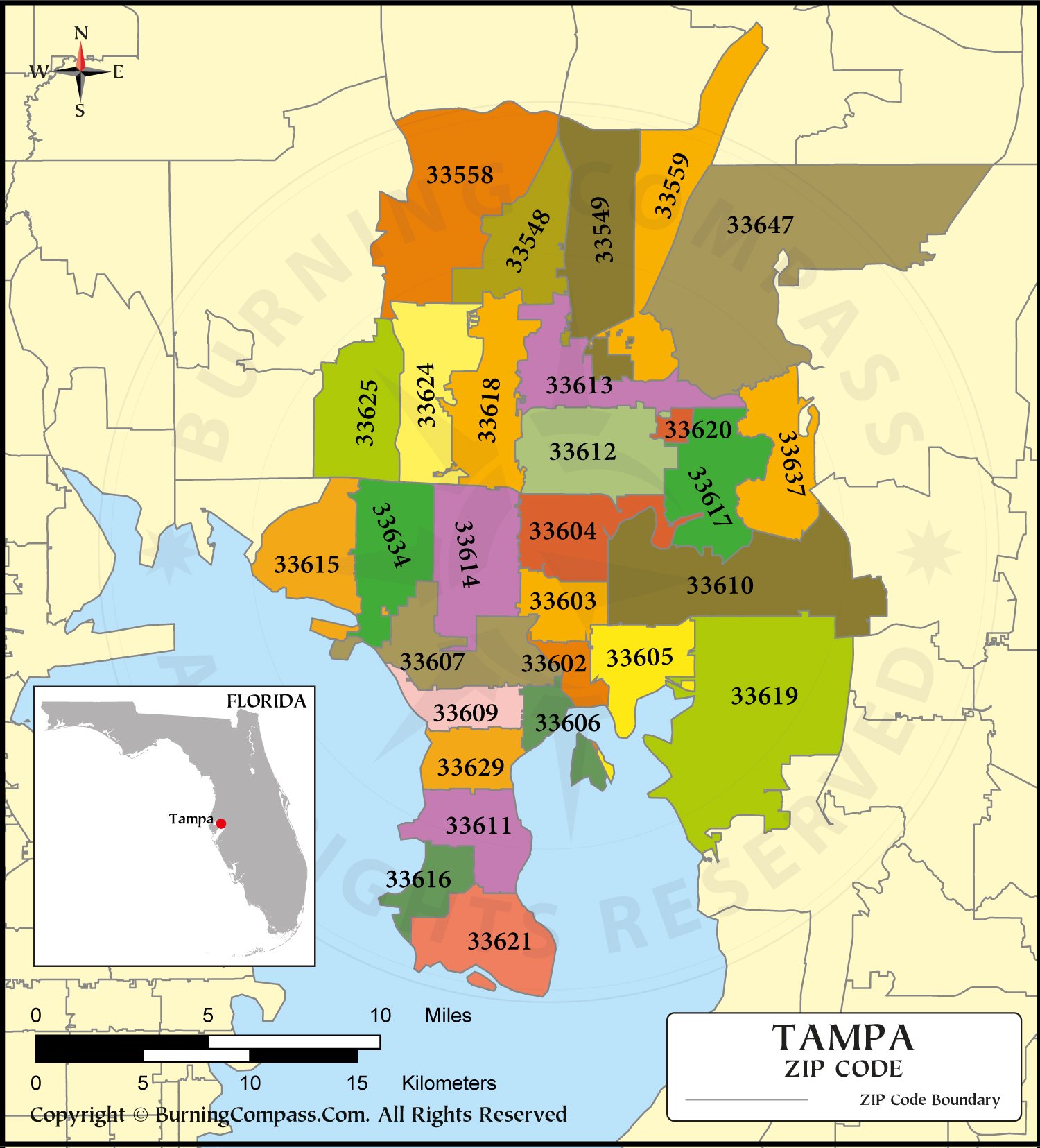 Tampa Zip Code Map HD