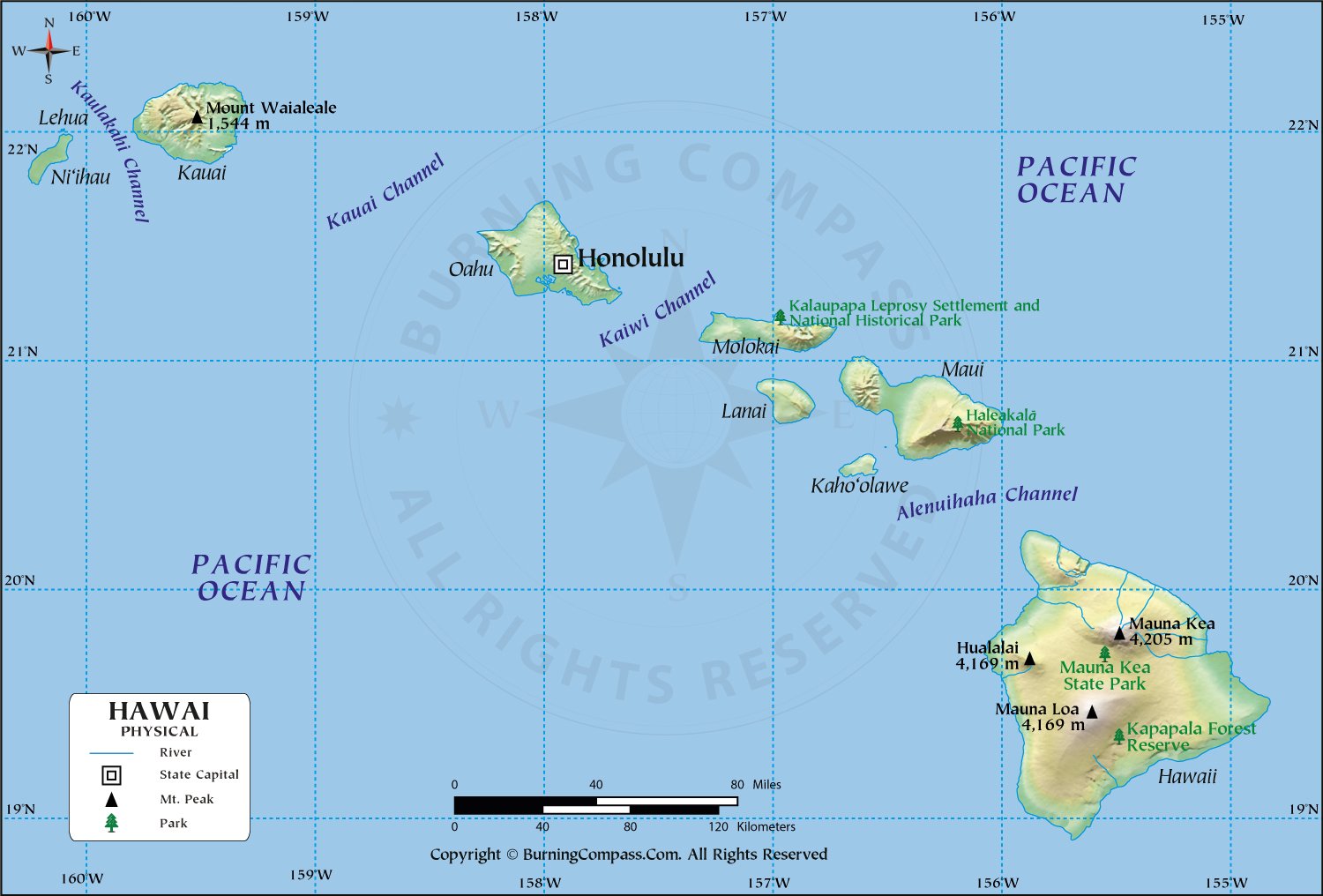 Hawaii Physical Map HD