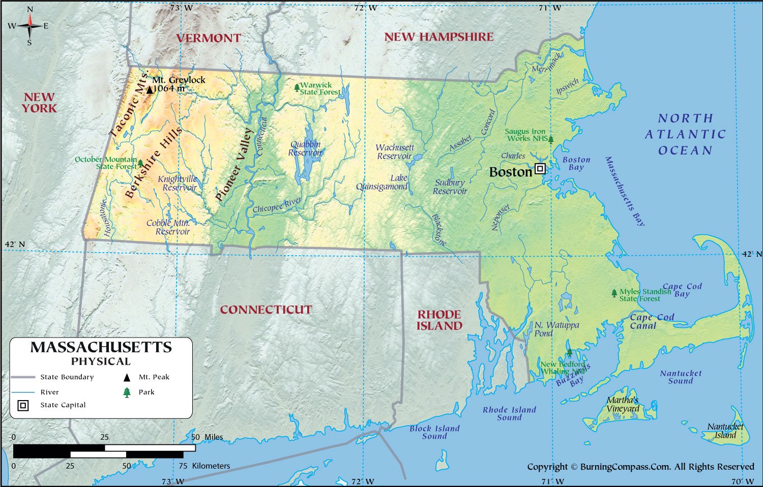 Massachusetts Physical Map HD