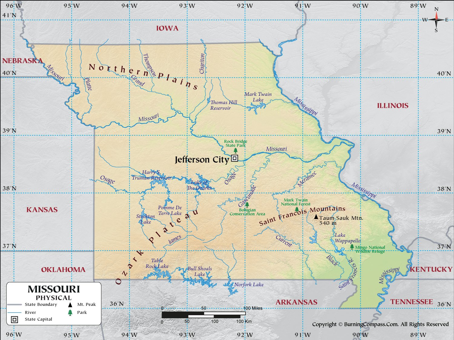 Missouri Physical Map HD