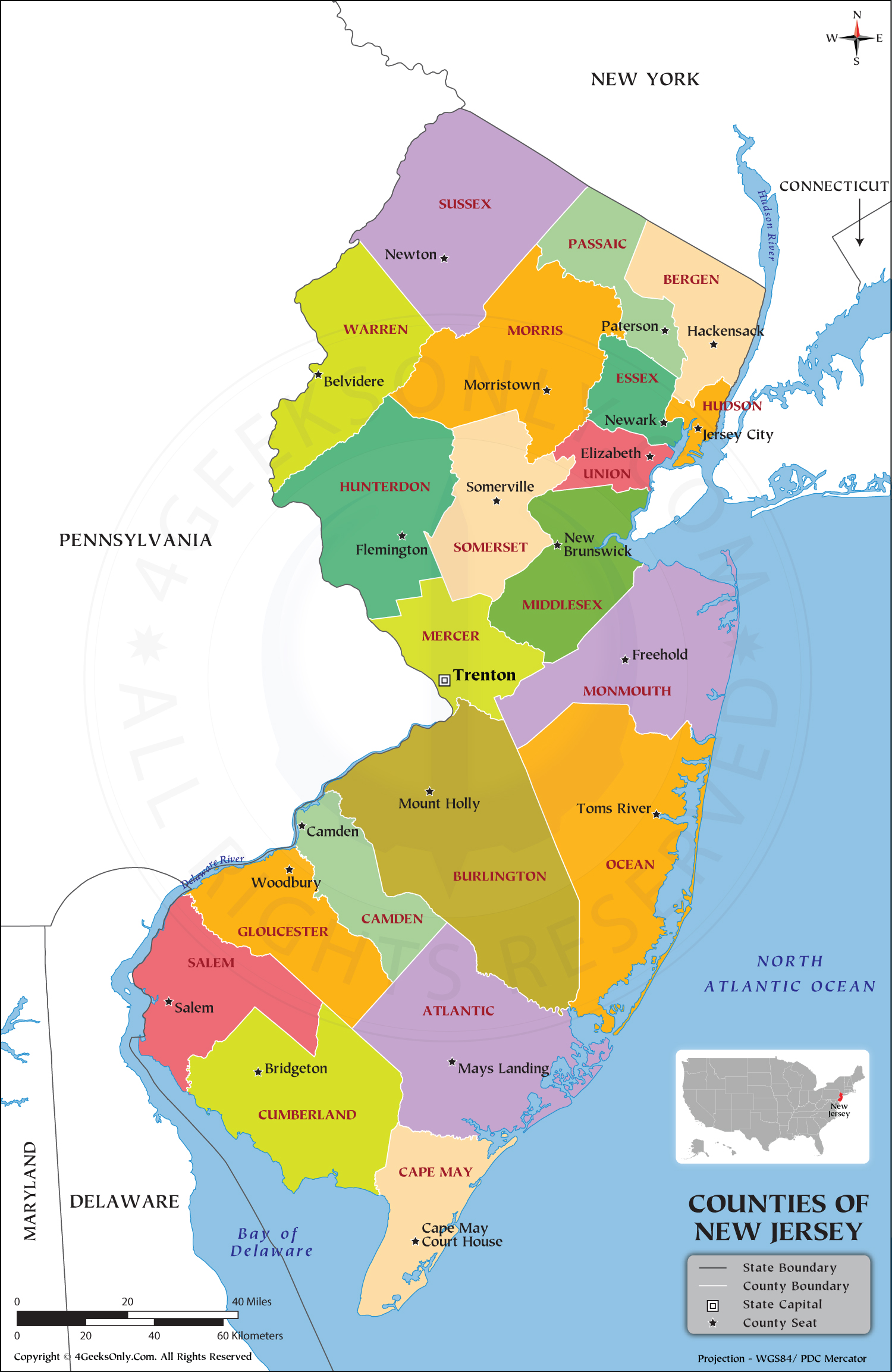 New Jersey County Map Hd