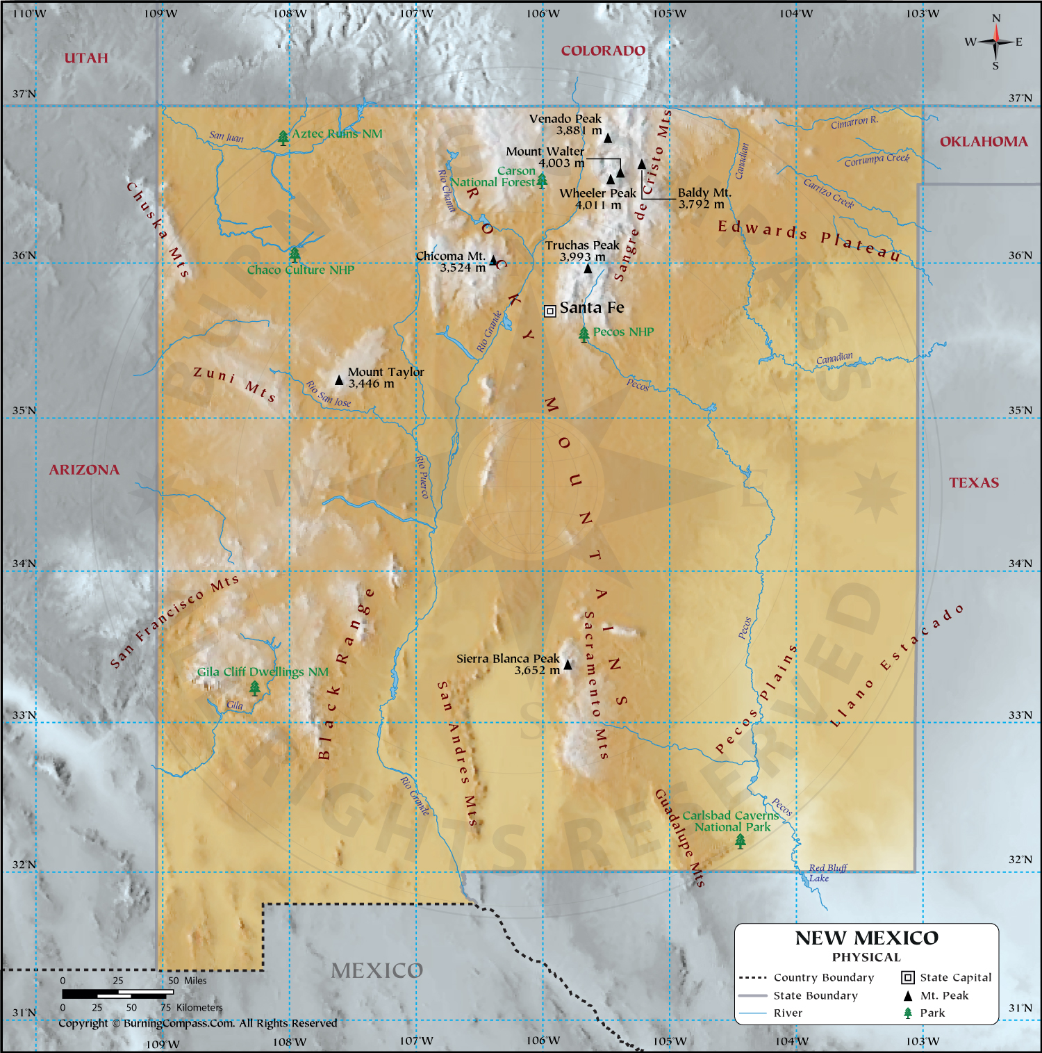 New Mexico Physical Map Hd 