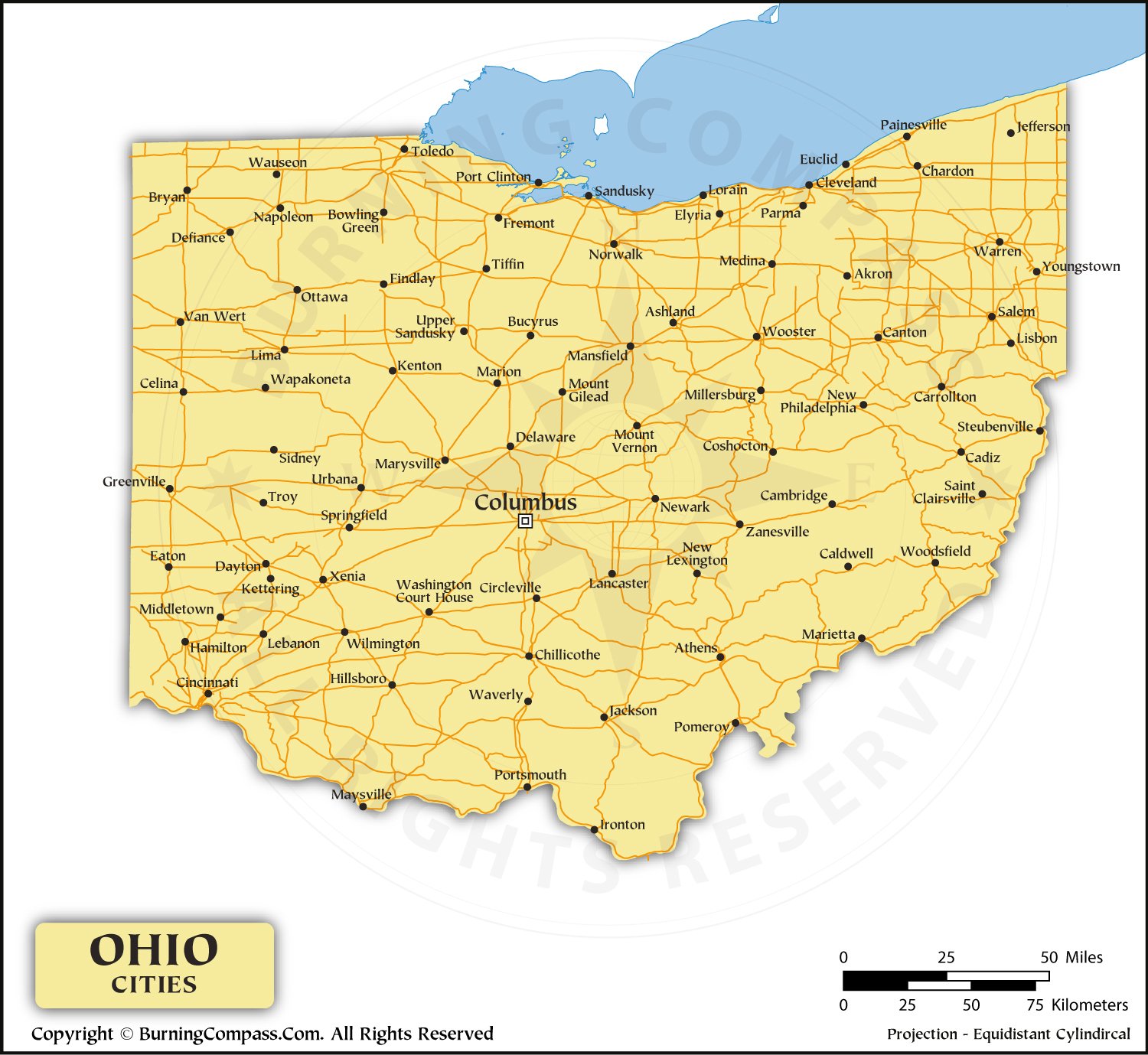 Ohio Cities Map HD