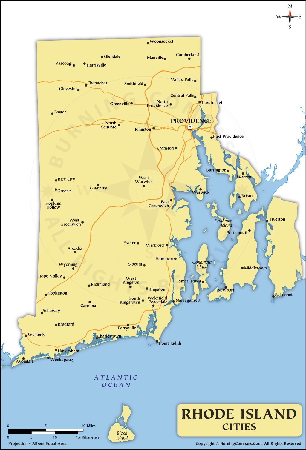 Rhode Island Cities Map, Map of Rhode Island with Cities