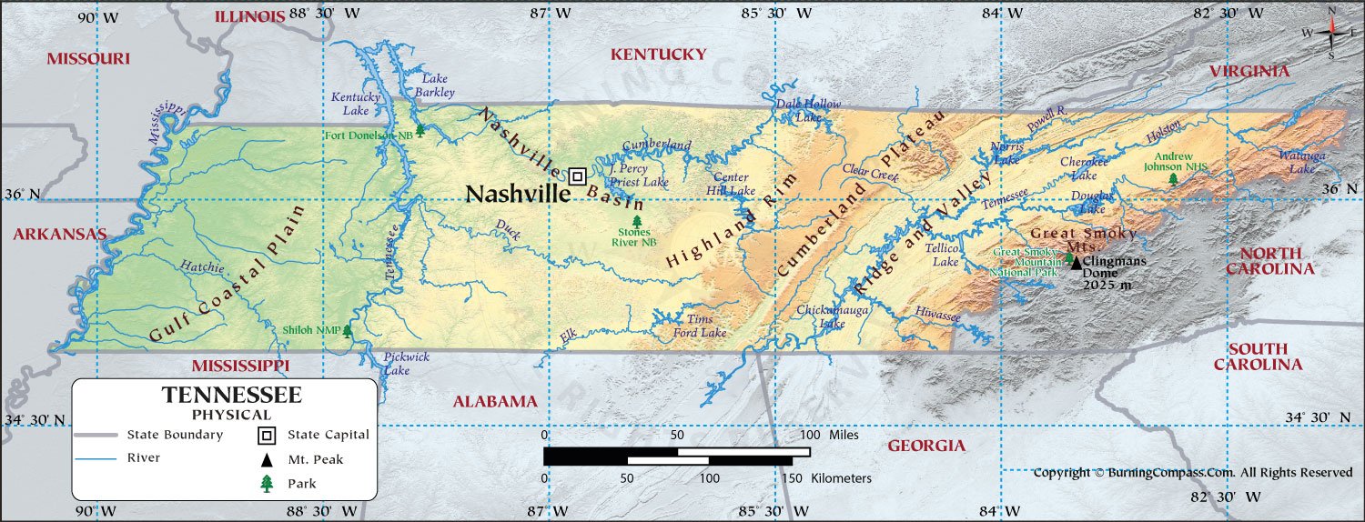 Tennessee Physical Map HD