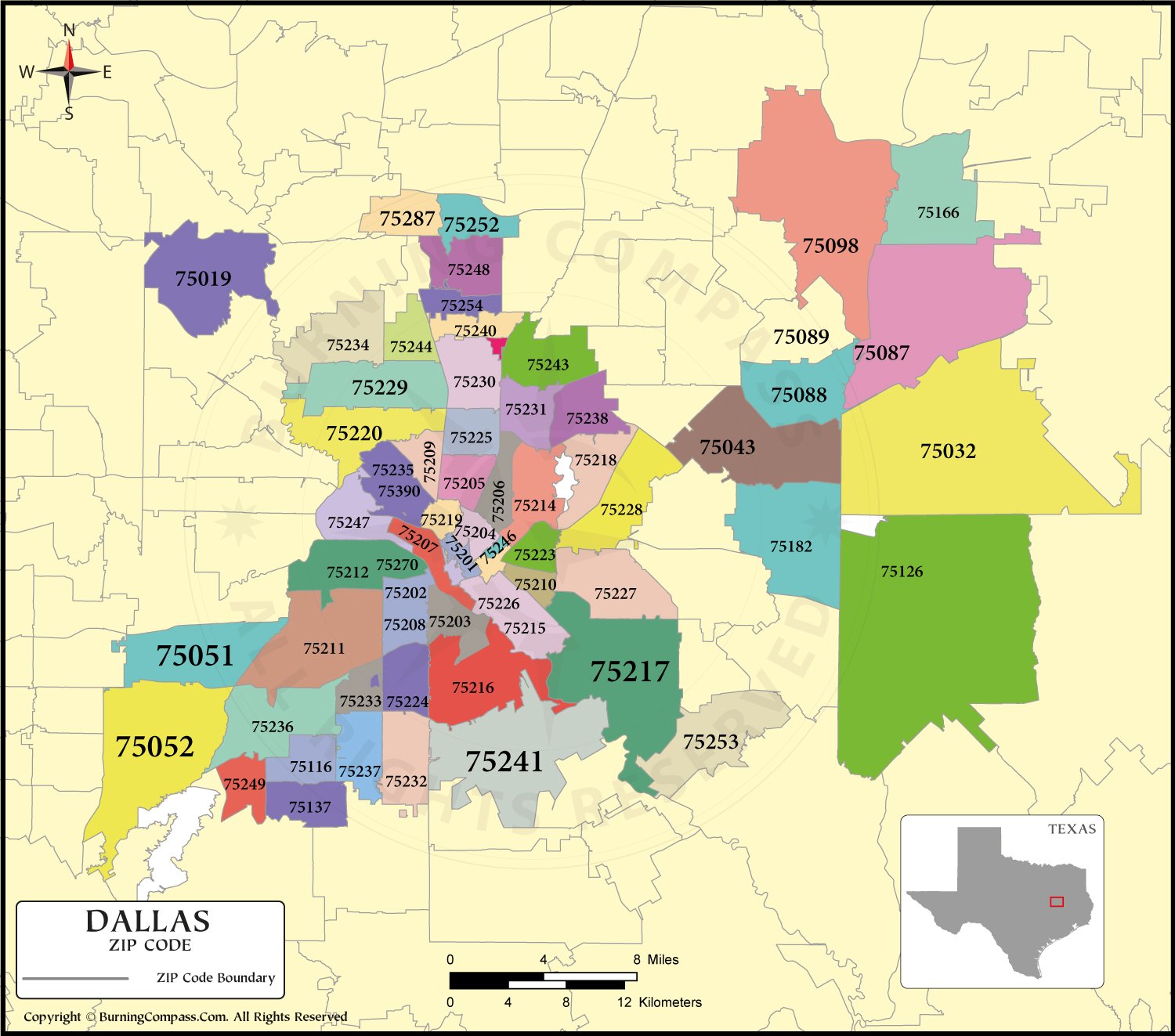 Dallas Zip Code Map HD