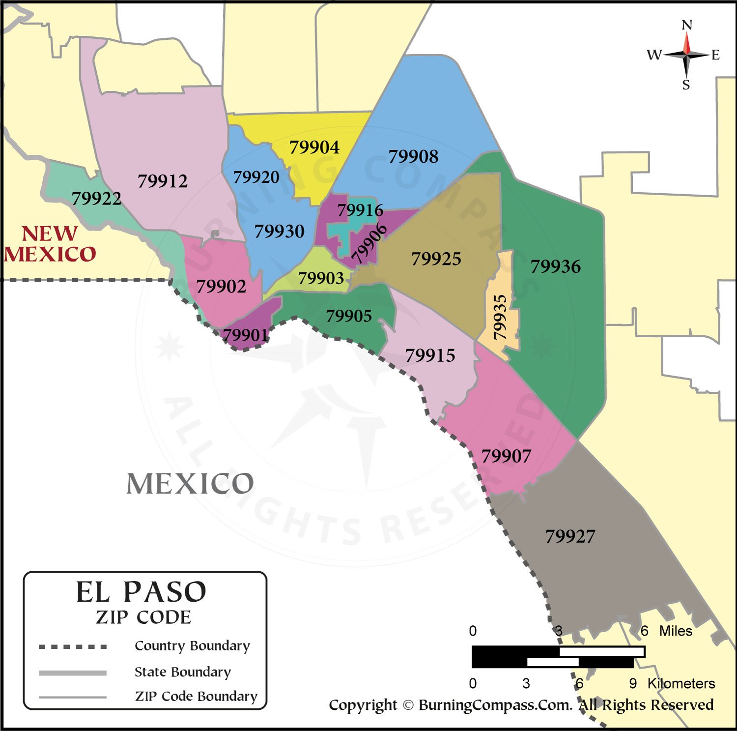 El Paso Zip Code Map HD