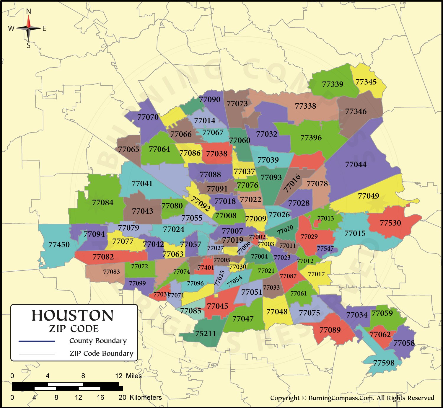 Houston Zip Code Map HD