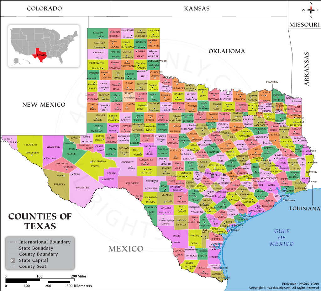 texas map with counties and cities