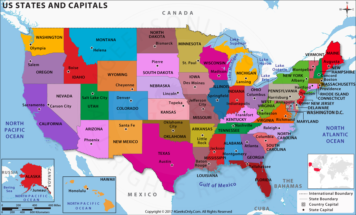 usa map capitals