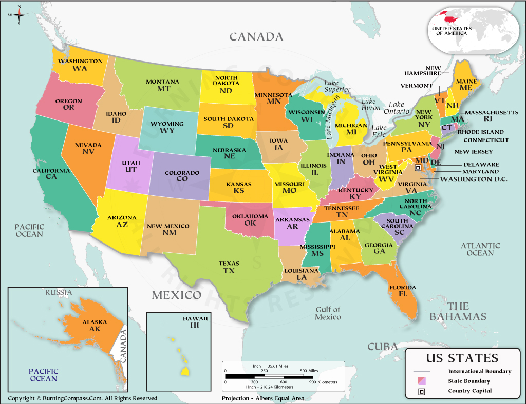 Map With State Names Usa