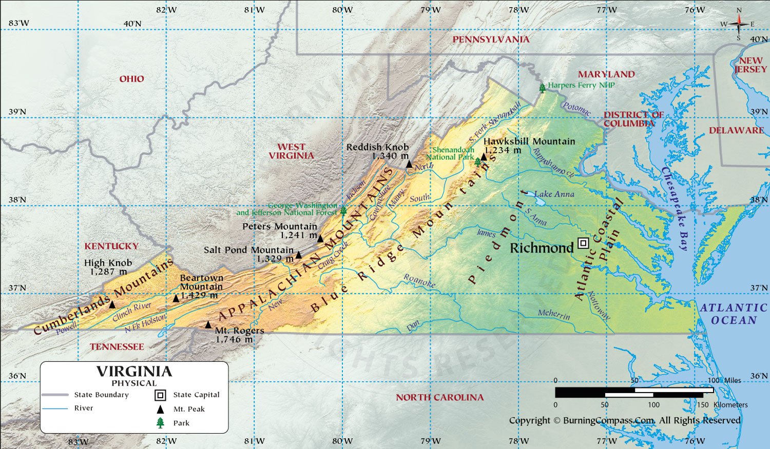 Virginia Physical Map HD