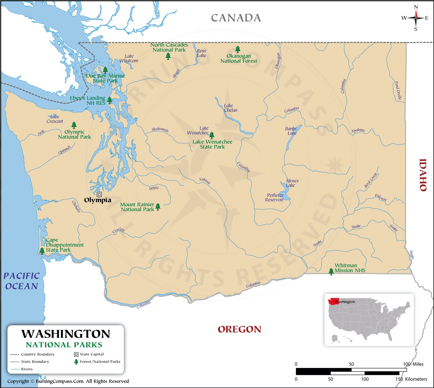 Washington National Parks Map HD