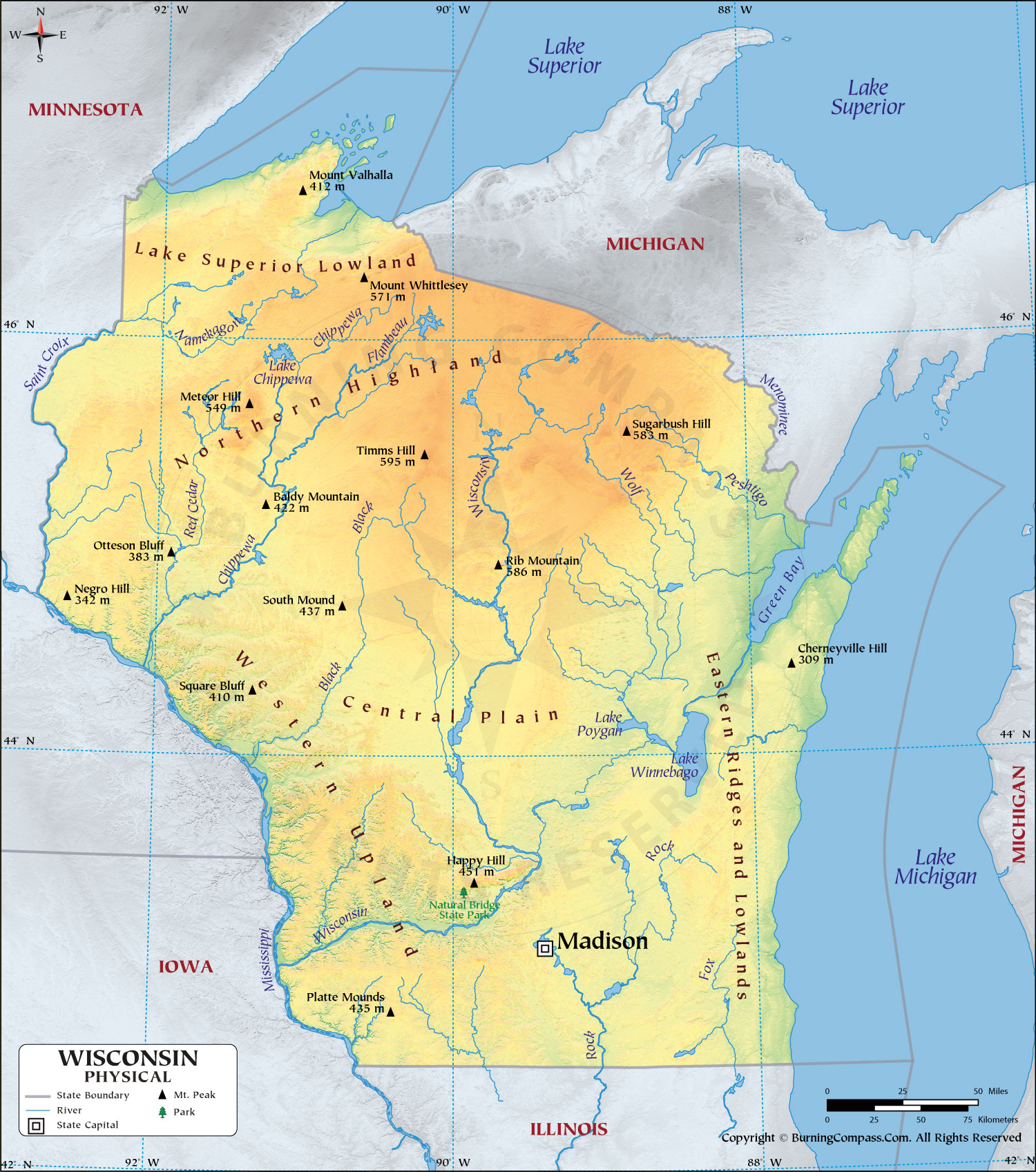 Wisconsin Physical Map HD