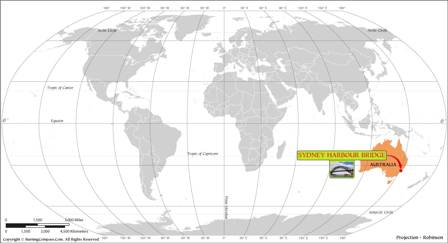 Where is Sydney Harbour Bridge on World Map HD