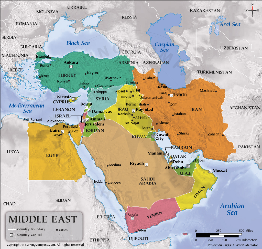 blank political map of middle east