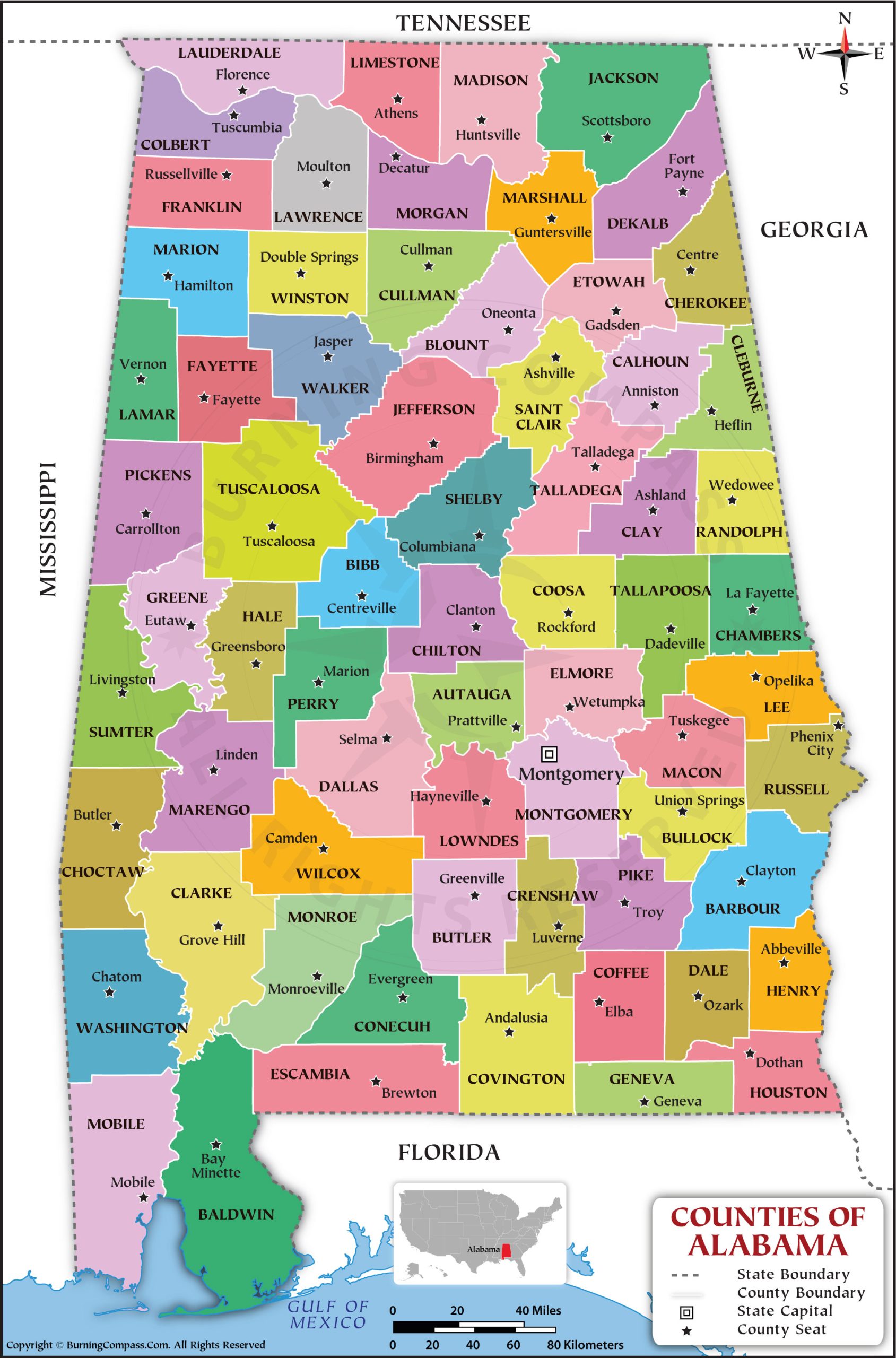 Buy Alabama County Map Online, Purchase Alabama County Map